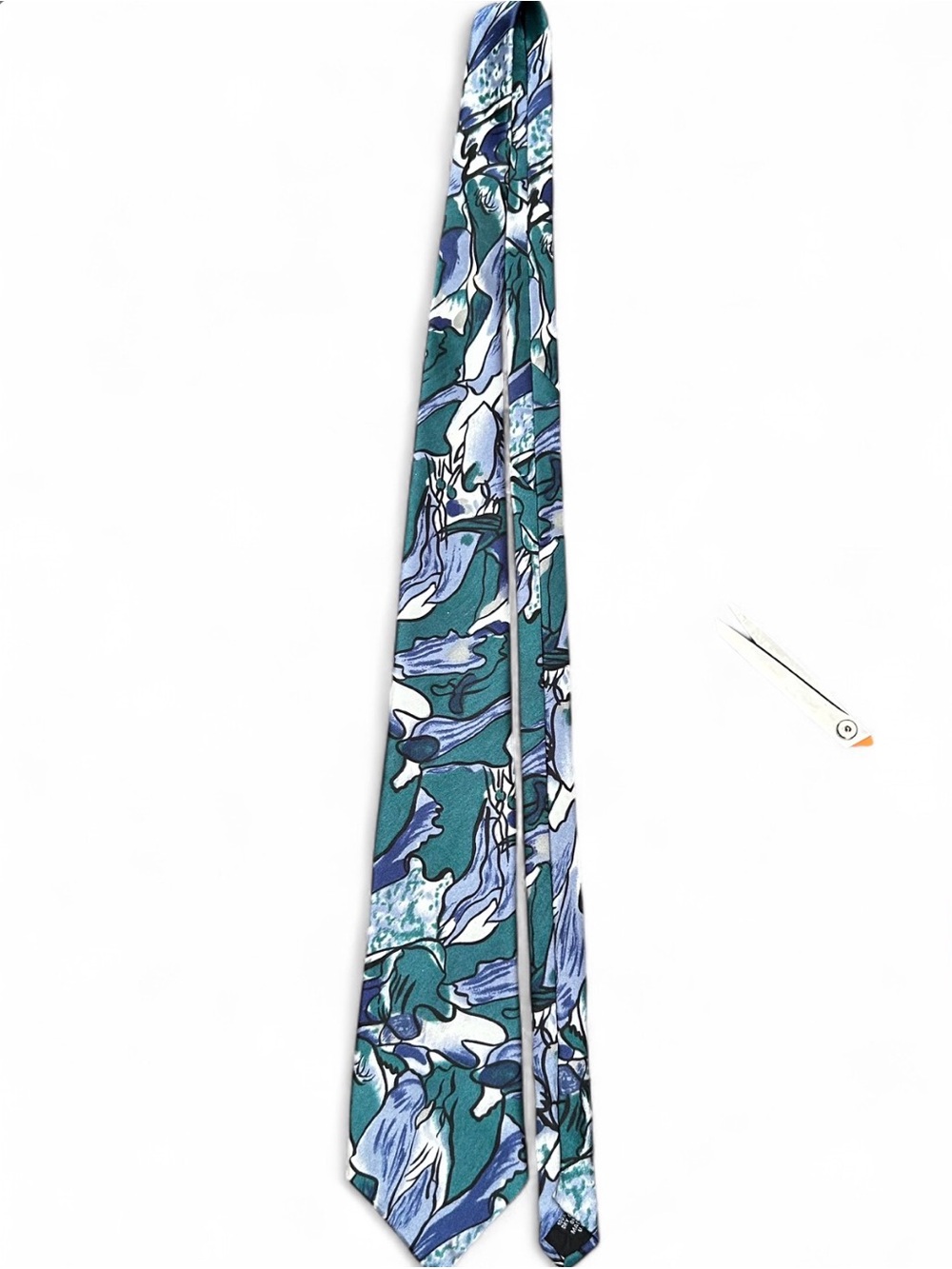 615 C.O.L.L.E.C.T.I.O.N Men's Teal Floral Silk Tie Made In USA - Picture 4 of 4